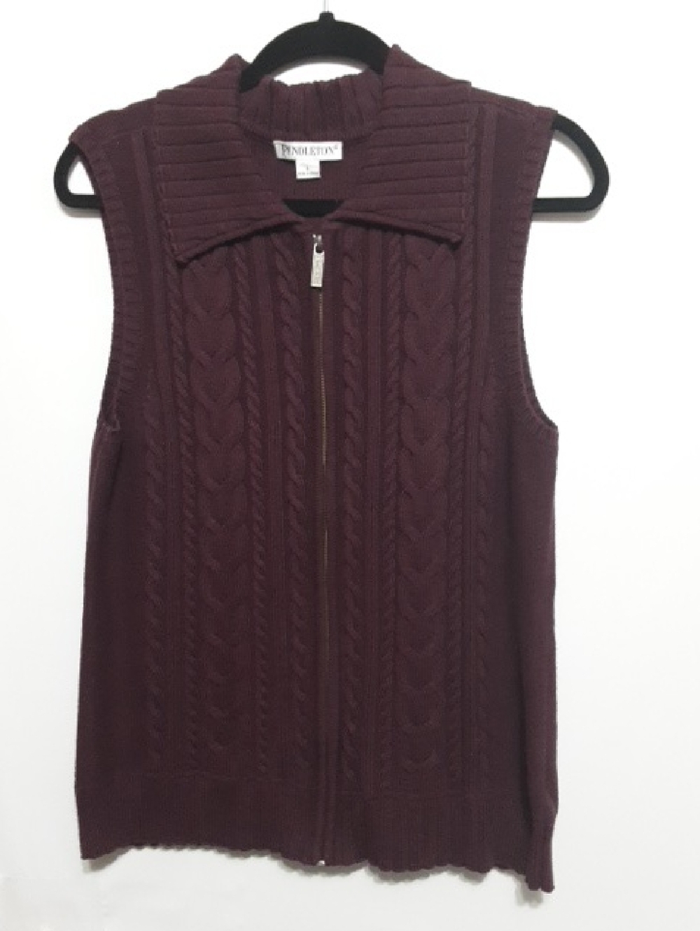 Pendleton Burgundy Cable-Knit Zip Front Sweater Vest